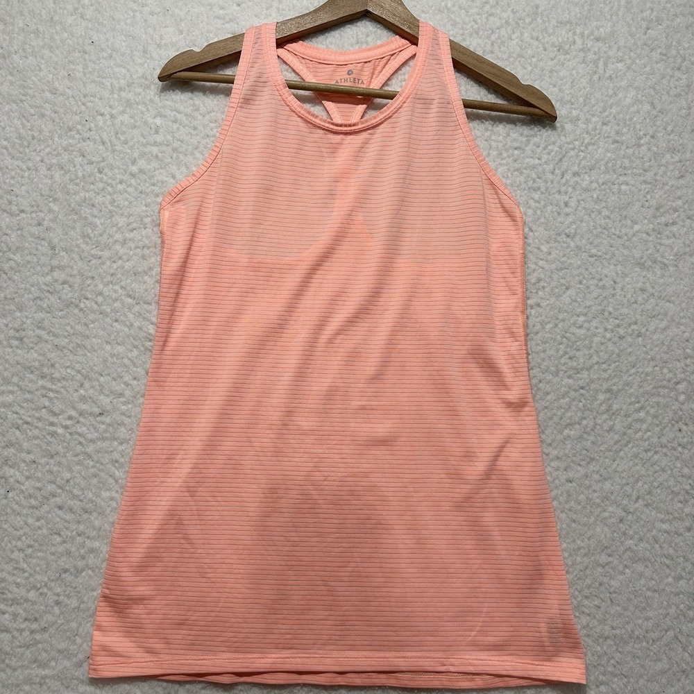 Athleta Chi Shadow Stripe Tank Size S Coral Yoga Athletic Racerback